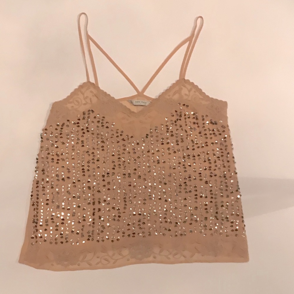🔥HOST PICK ZARA Nude Beaded Cami - Picture 3 of 6